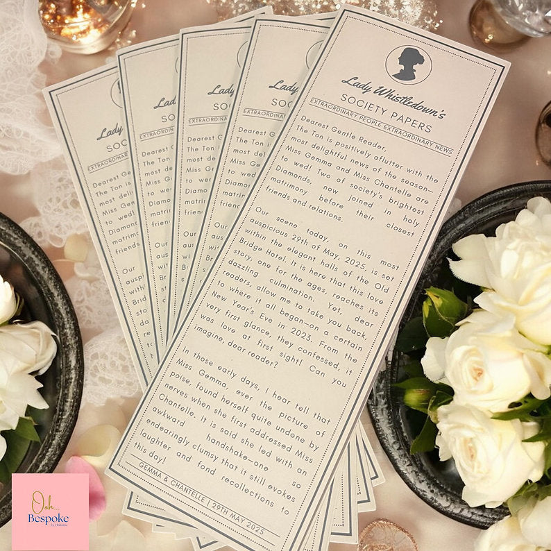 A4 Folded Bridgerton-Style Wedding Newspapers