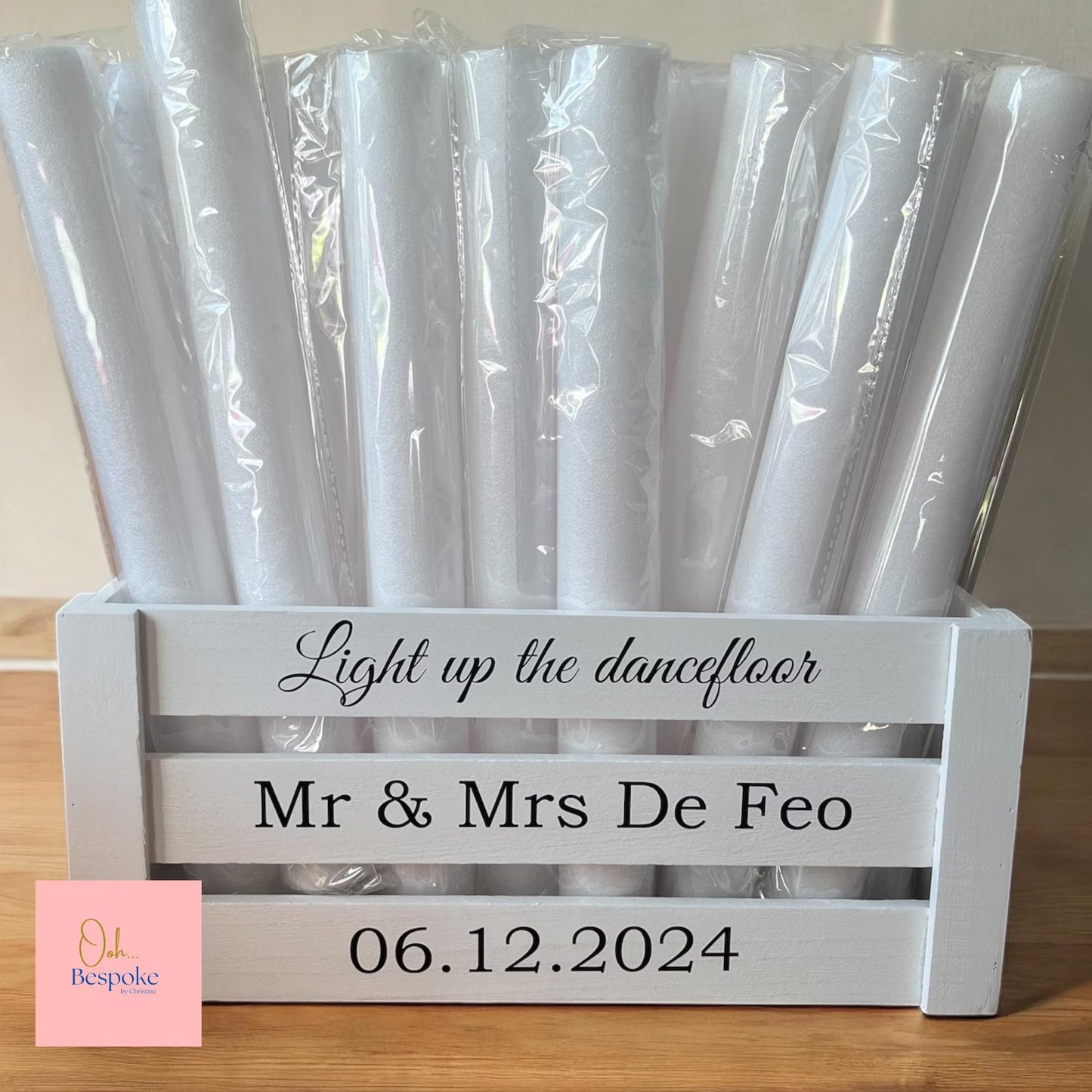 Wedding Foam Glow Stick Holder - Rustic Wooden Crate