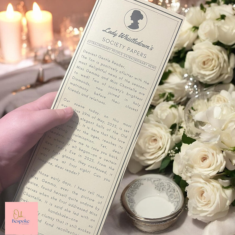 A4 Folded Bridgerton-Style Wedding Newspapers