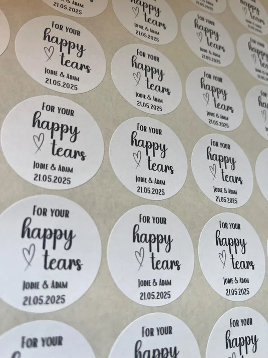 x35 37mm Wedding Tissue Packet 'For Your Happy Tears' Stickers