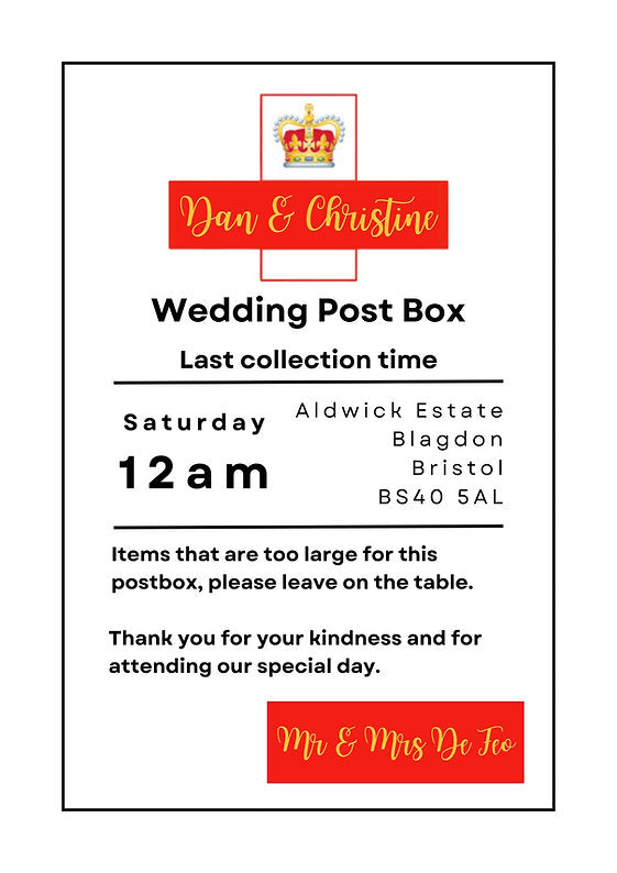 Royal Mail Style Wedding Post Box Insert