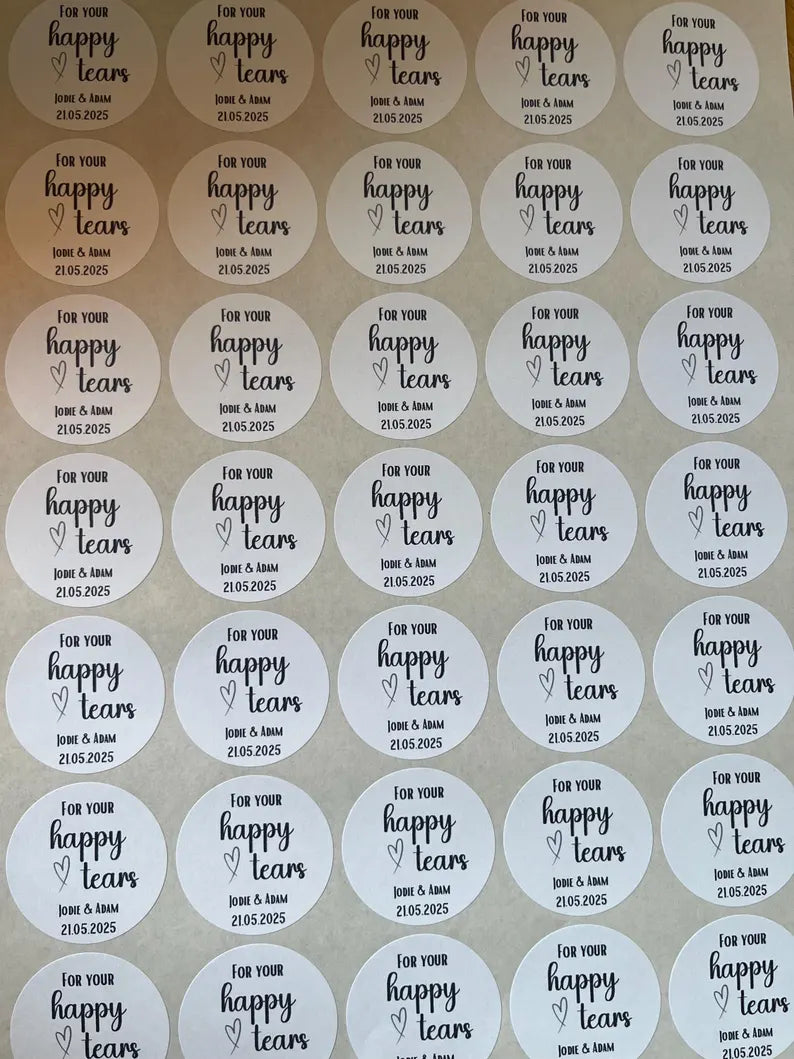 x35 37mm Wedding Tissue Packet 'For Your Happy Tears' Stickers