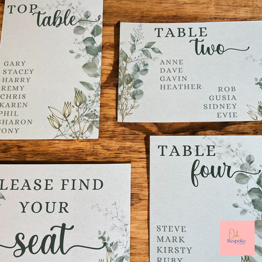Table Plan Cards