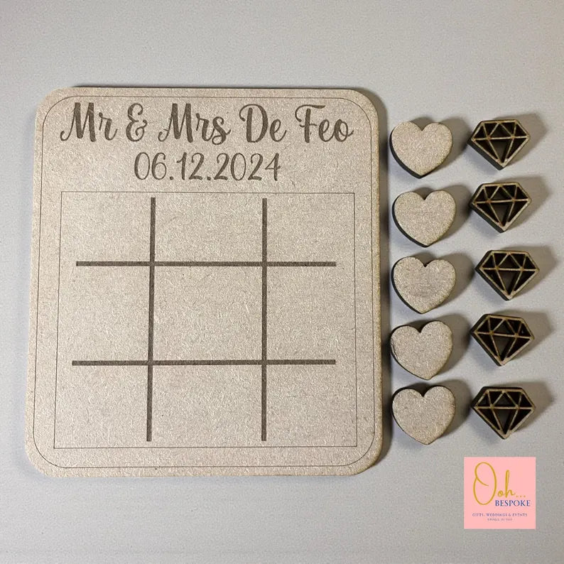Personalised Wooden Noughts and Crosses Wedding Game