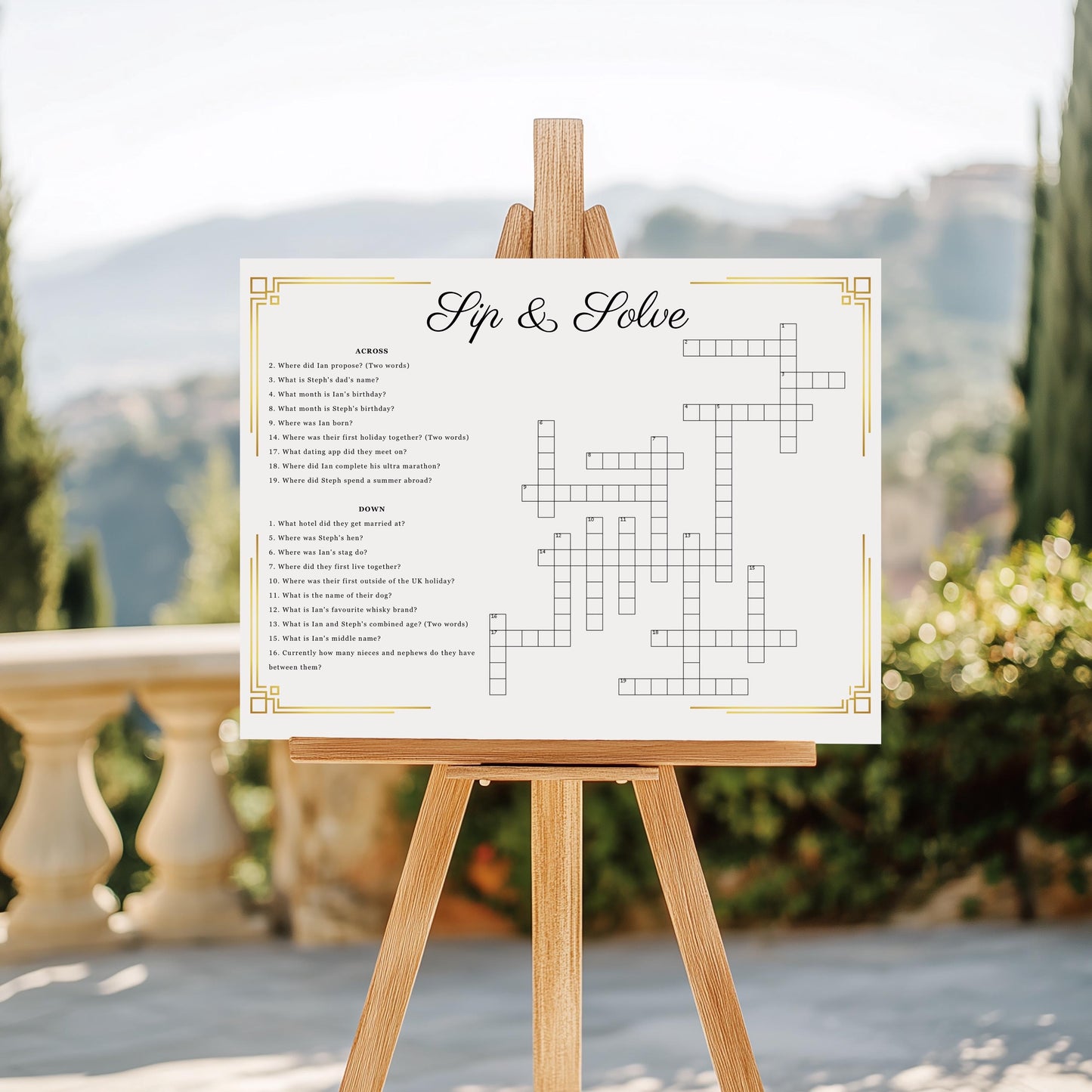 Personalised Sip & Solve Wedding Crossword Puzzle