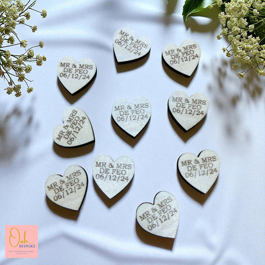 Personalised Wooden Confetti & Love Heart Table Decorations