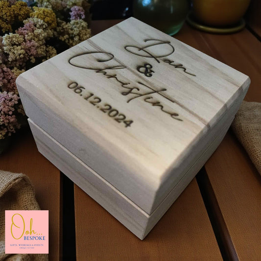 Personalised Laser Engraved Wood Ring Box