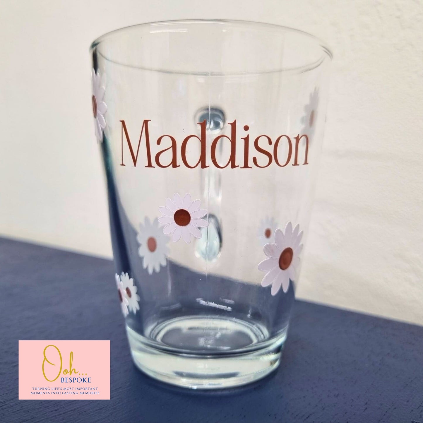 Personalised Glass Mug with Name & Daisy Design