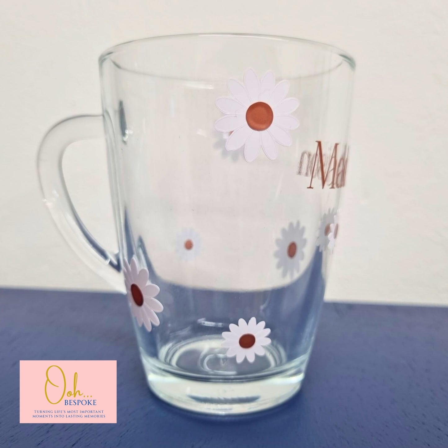 Personalised Glass Mug with Name & Daisy Design