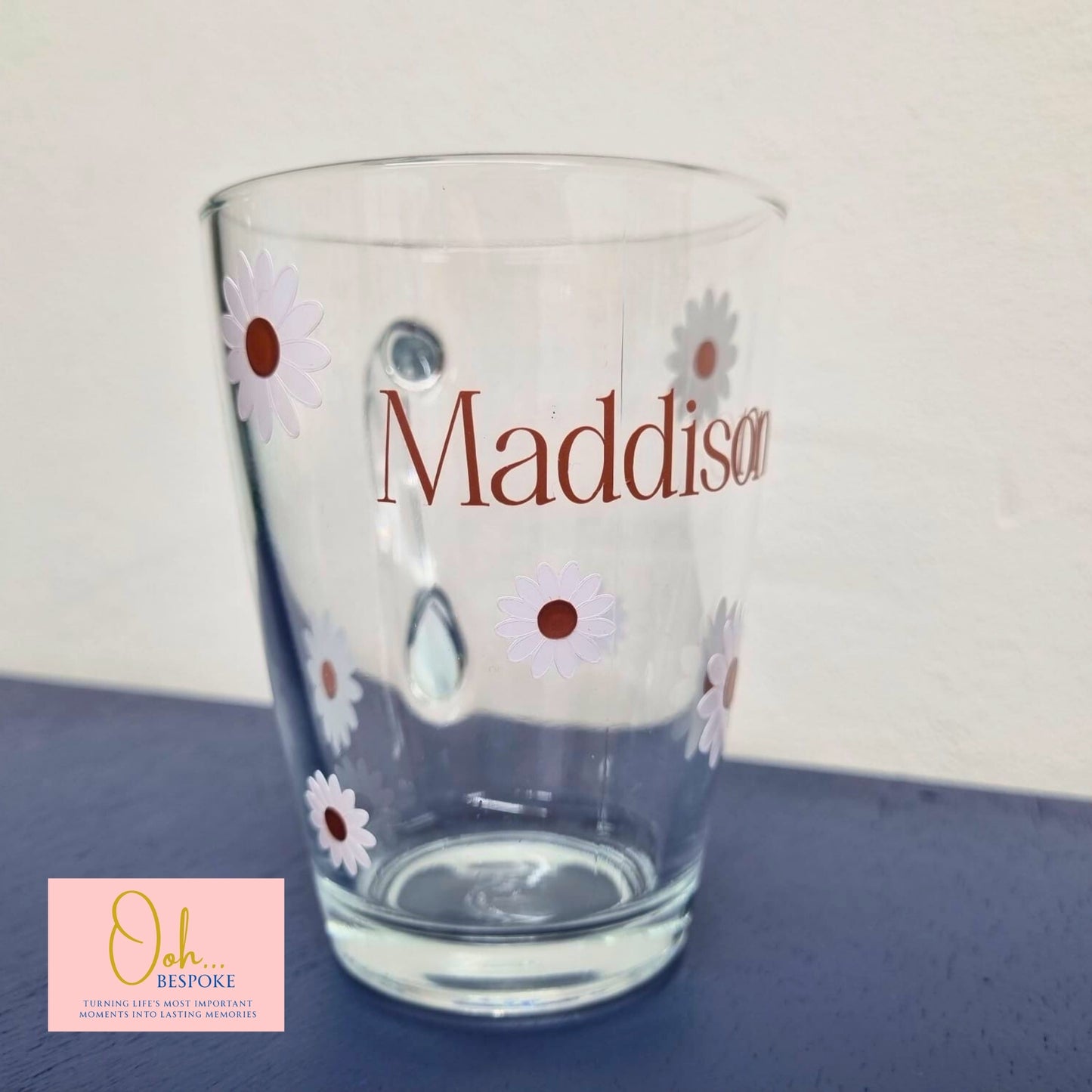 Personalised Glass Mug with Name & Daisy Design