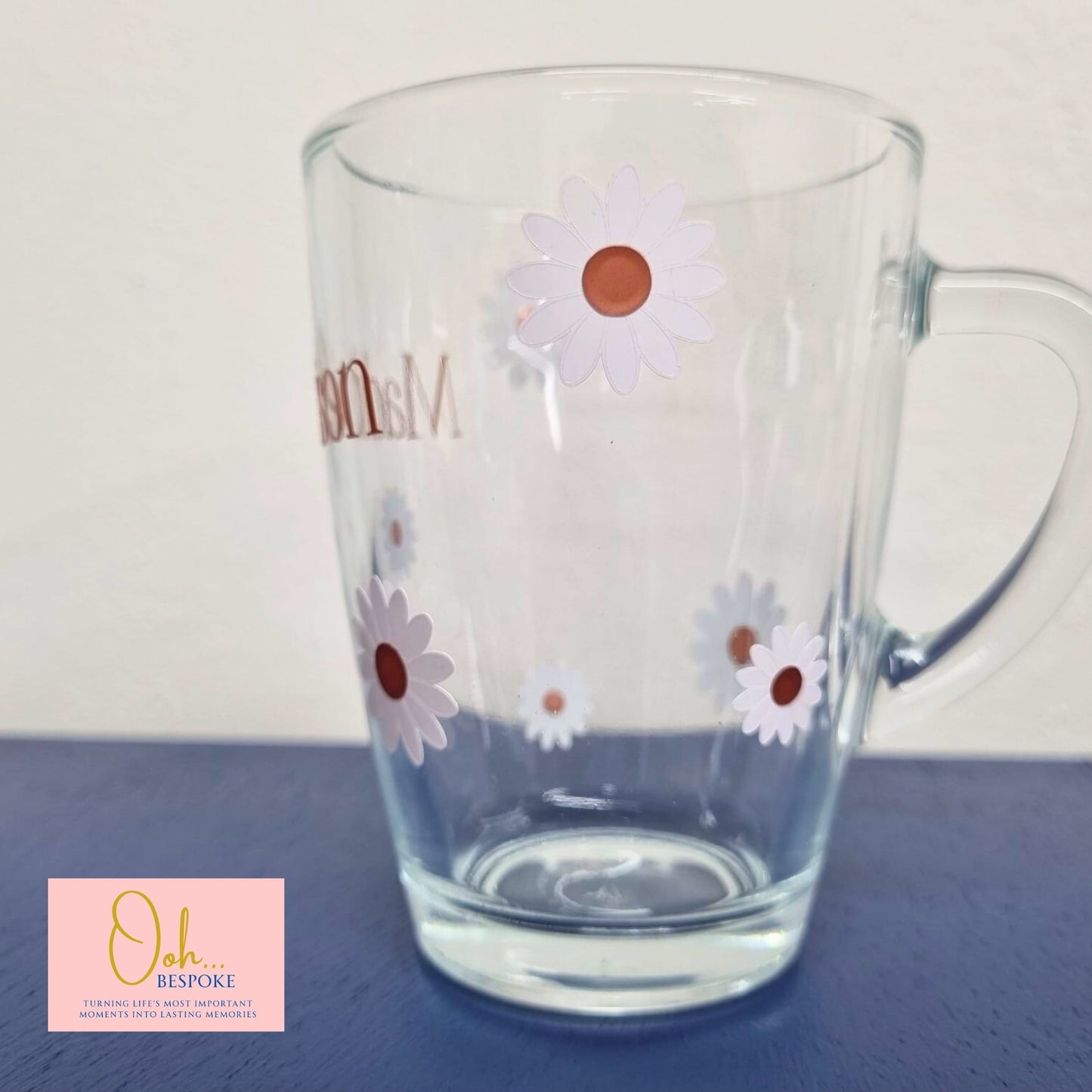 Personalised Glass Mug with Name & Daisy Design
