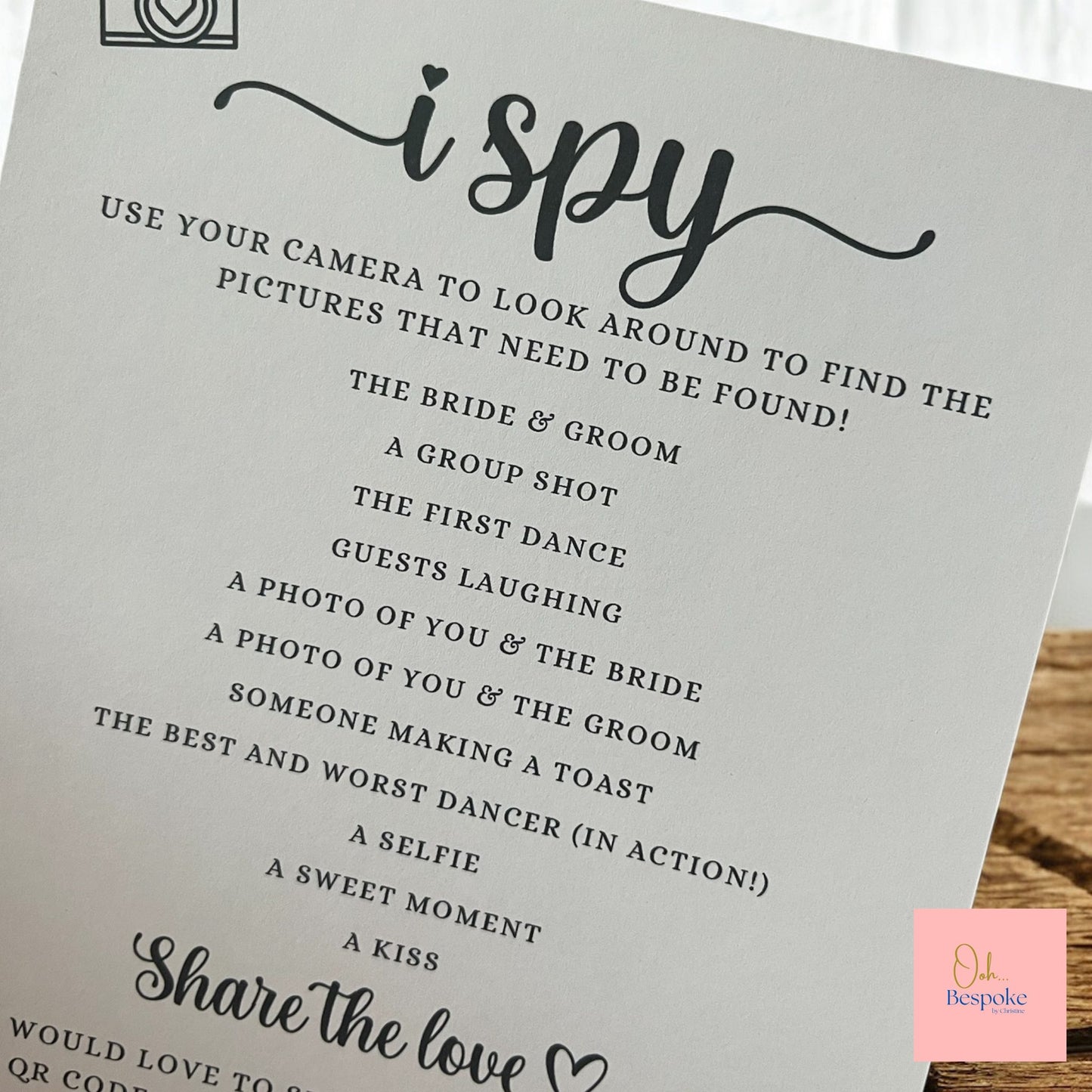 I Spy Wedding Game with QR Code