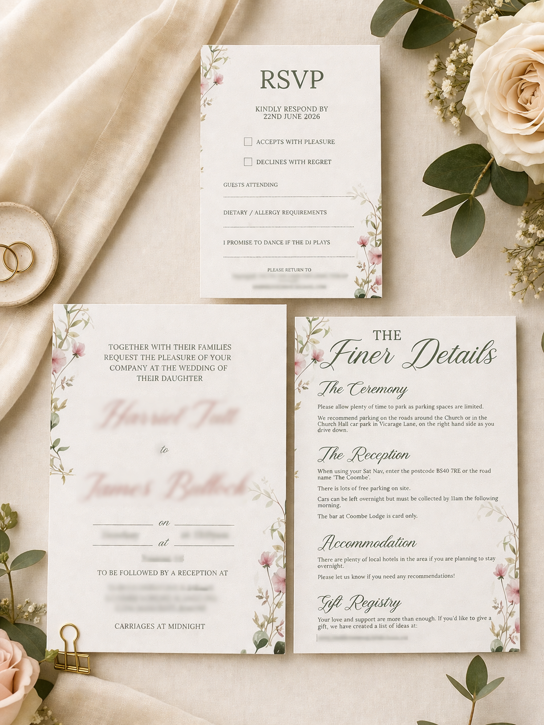 Flat Lay Style Wedding Invitations