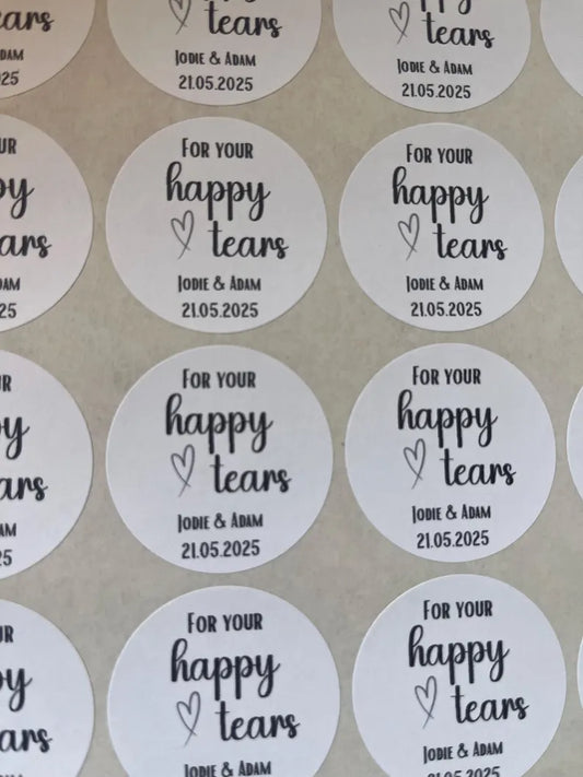 x35 37mm Wedding Tissue Packet 'For Your Happy Tears' Stickers