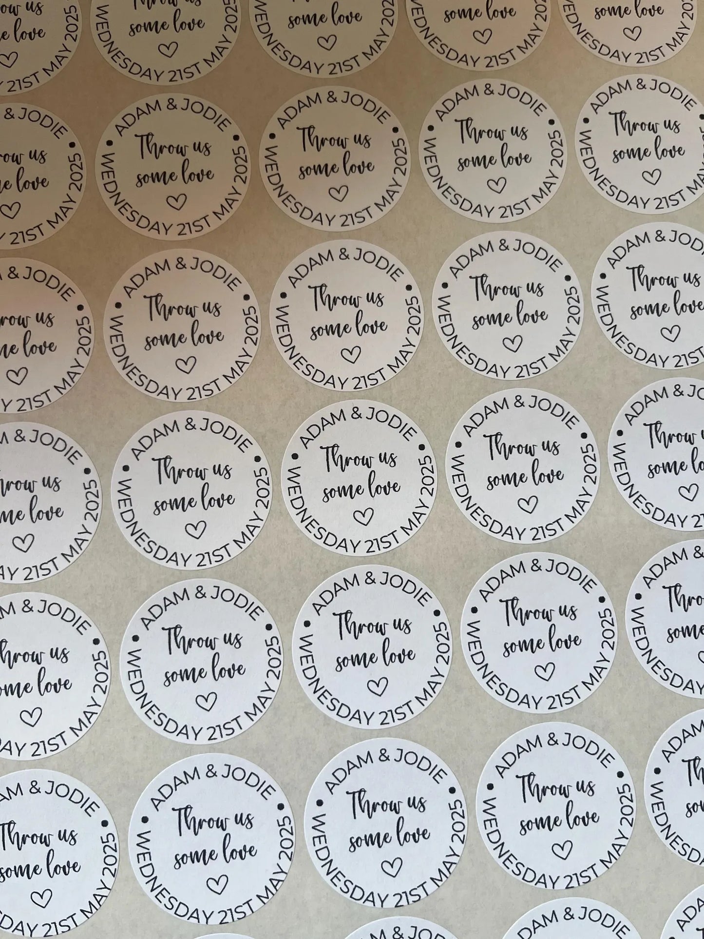 x35 37mm Confetti 'Throw Us Some Love' Stickers