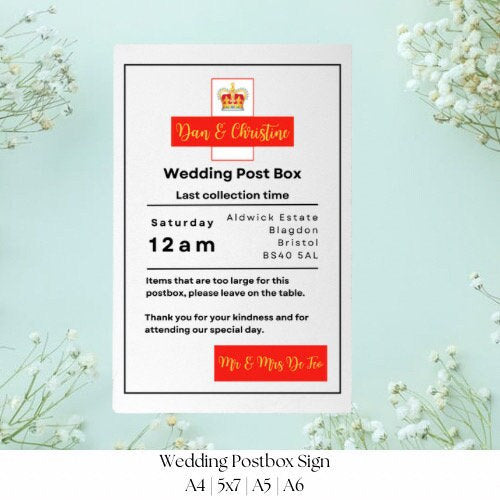 Royal Mail Style Wedding Post Box Insert