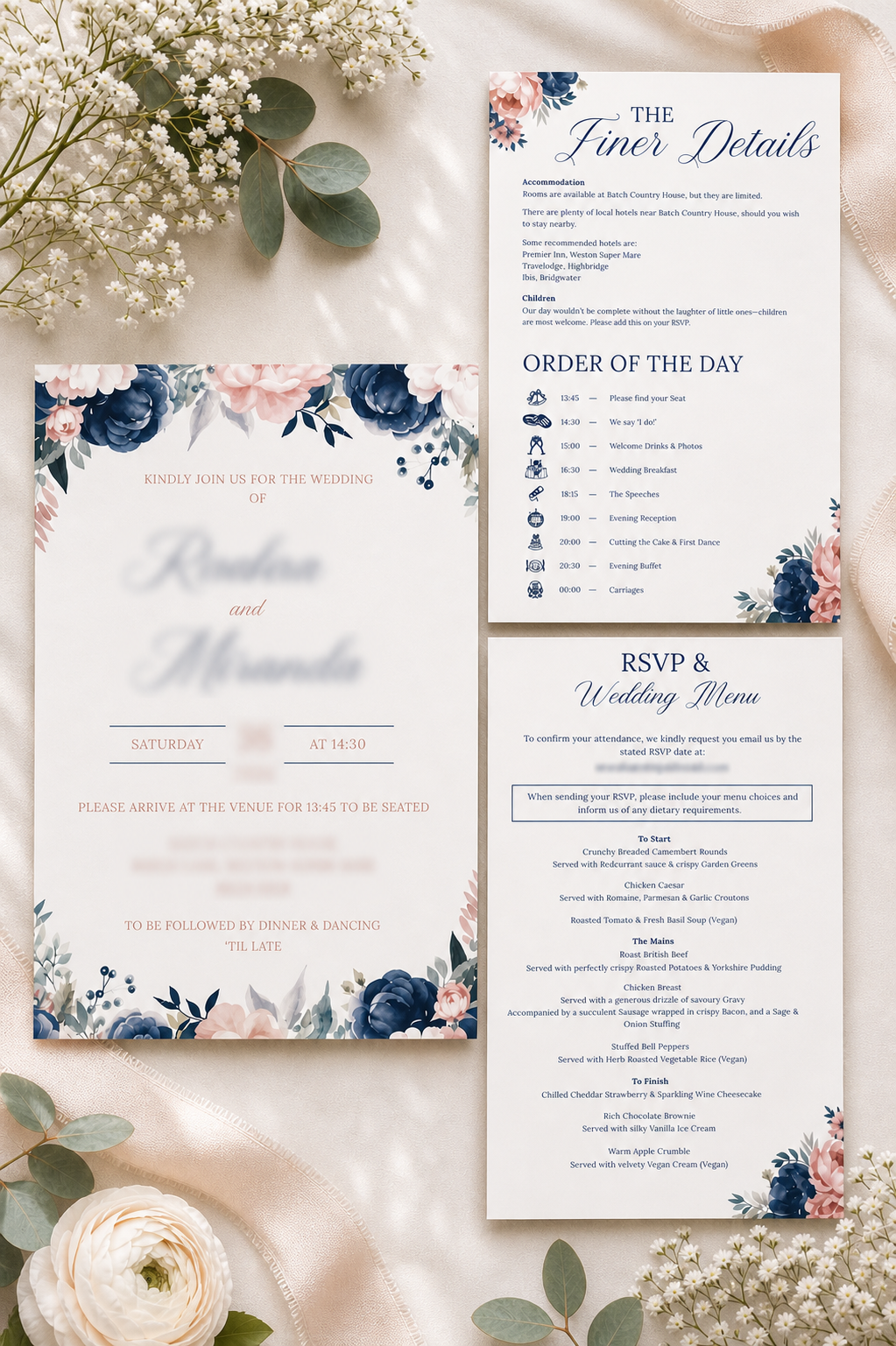 Flat Lay Style Wedding Invitations