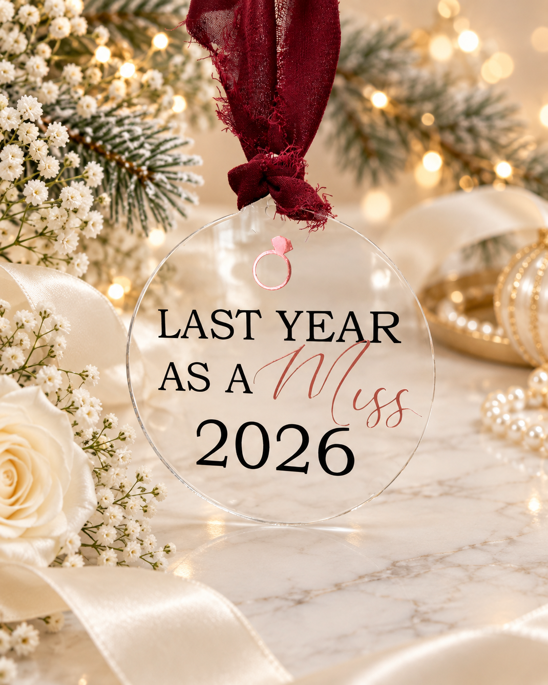Personalised Last Christmas as a Miss / First Christmas as a Mrs Acrylic Bauble
