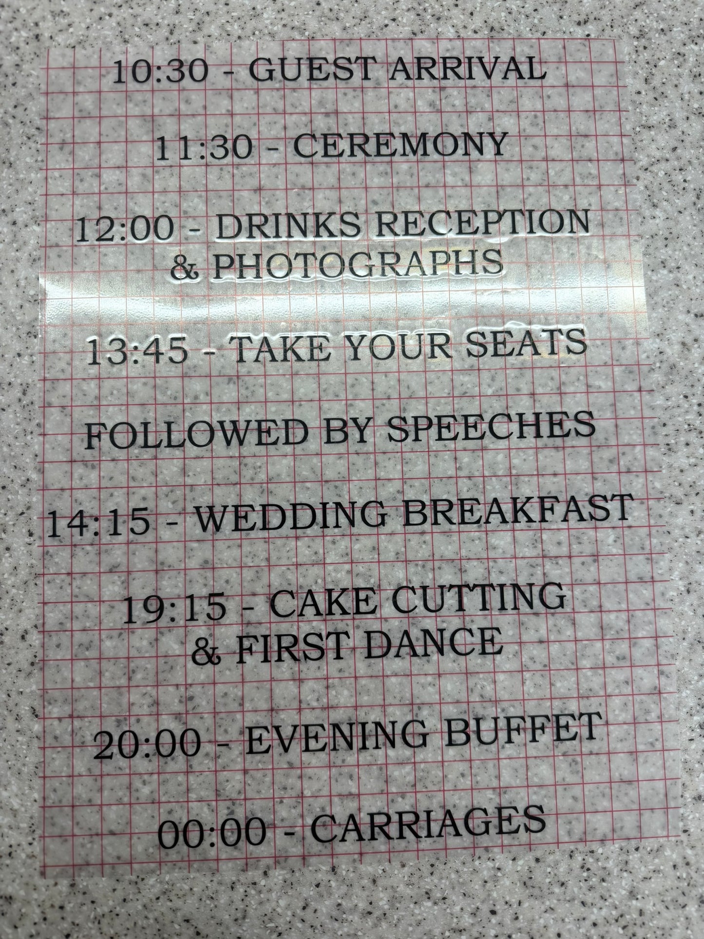 Personalised Order of the Day Vinyl for Wedding Mirror Signs