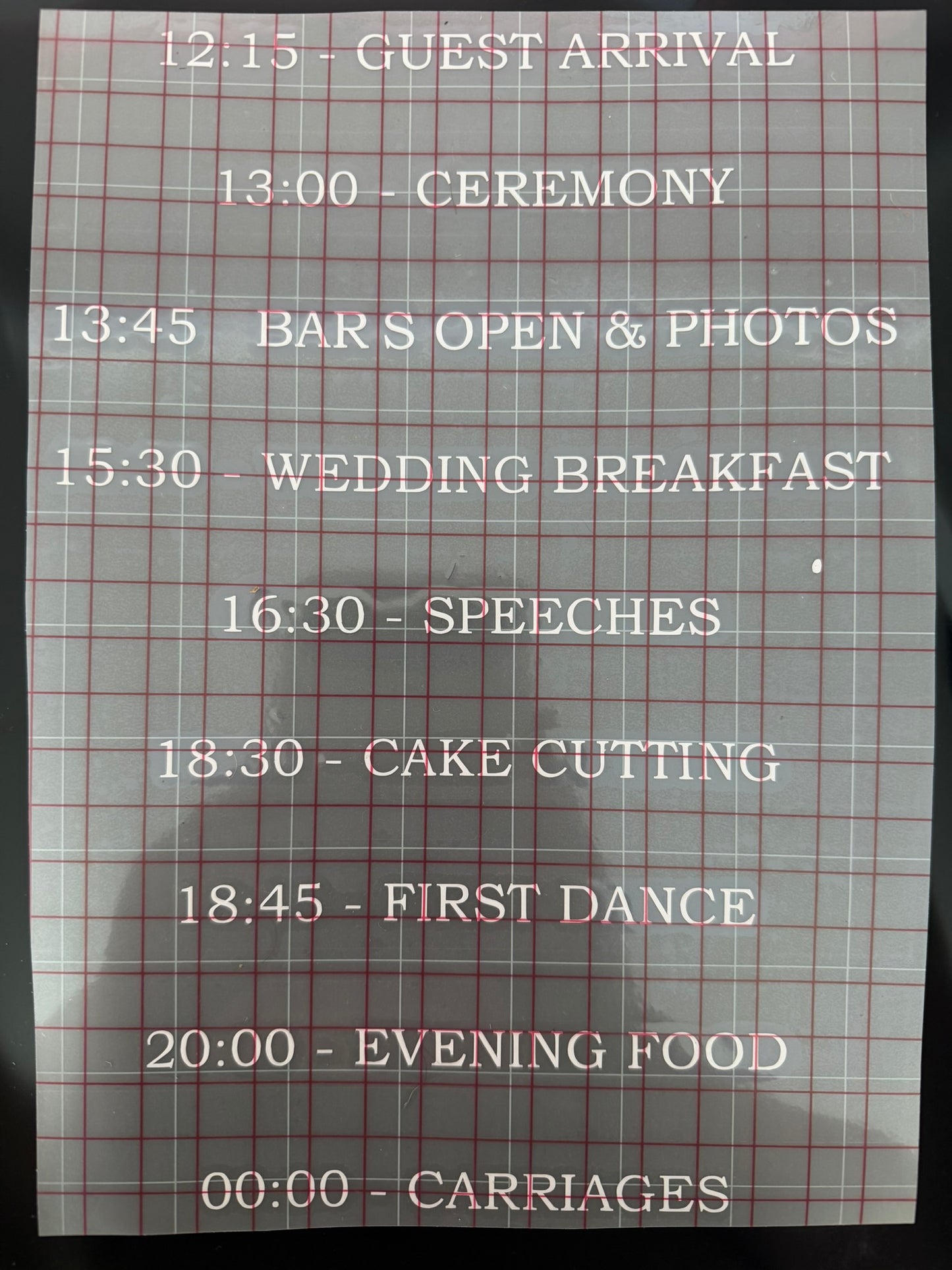 Personalised Order of the Day Vinyl for Wedding Mirror Signs