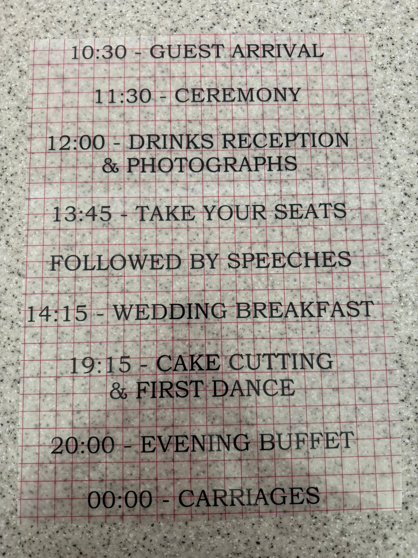 Personalised Order of the Day Vinyl for Wedding Mirror Signs