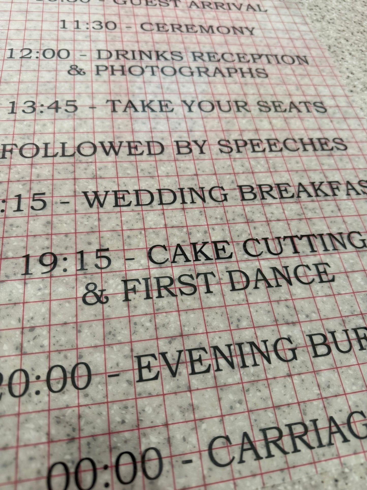 Personalised Order of the Day Vinyl for Wedding Mirror Signs