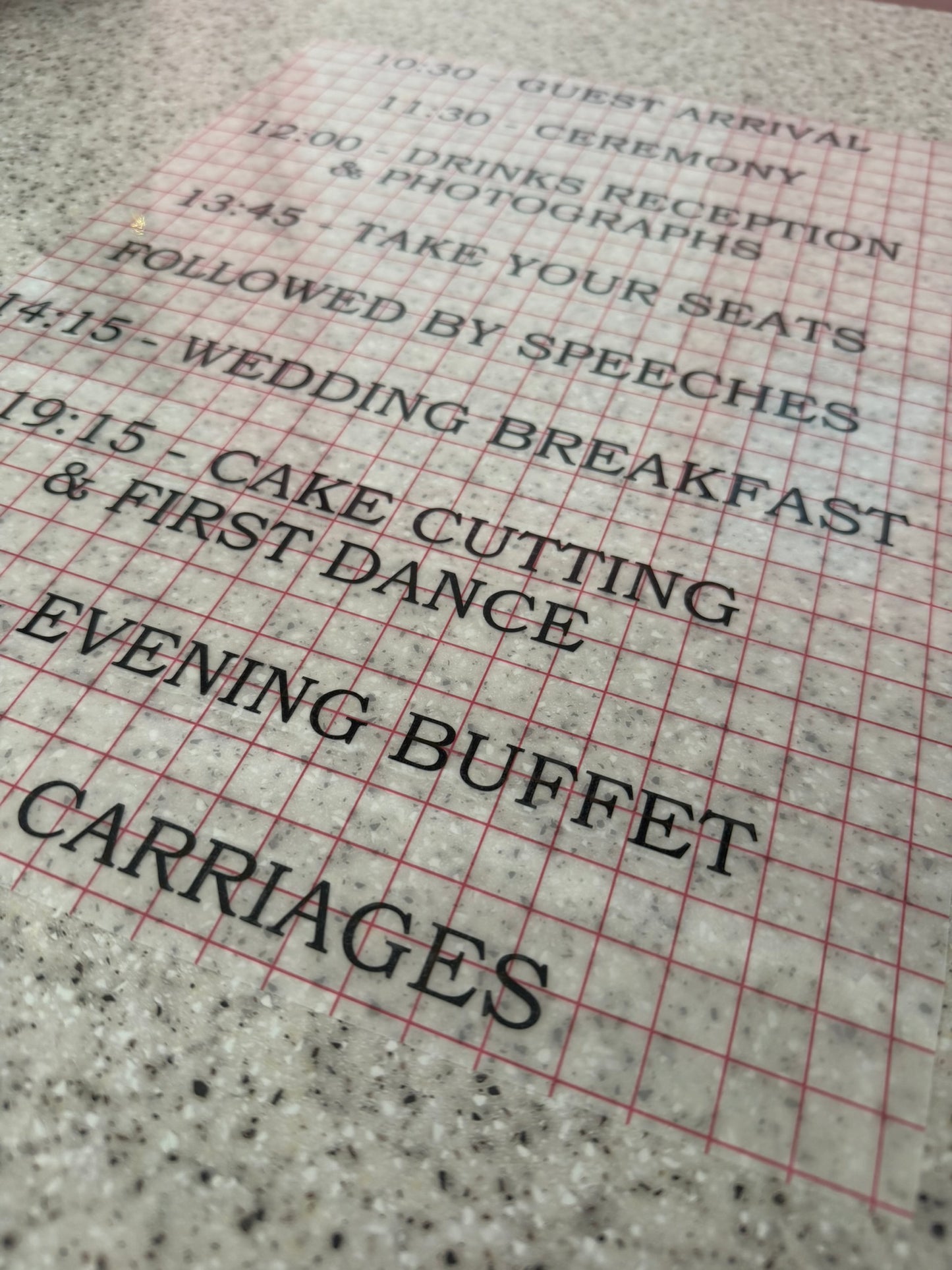Personalised Order of the Day Vinyl for Wedding Mirror Signs