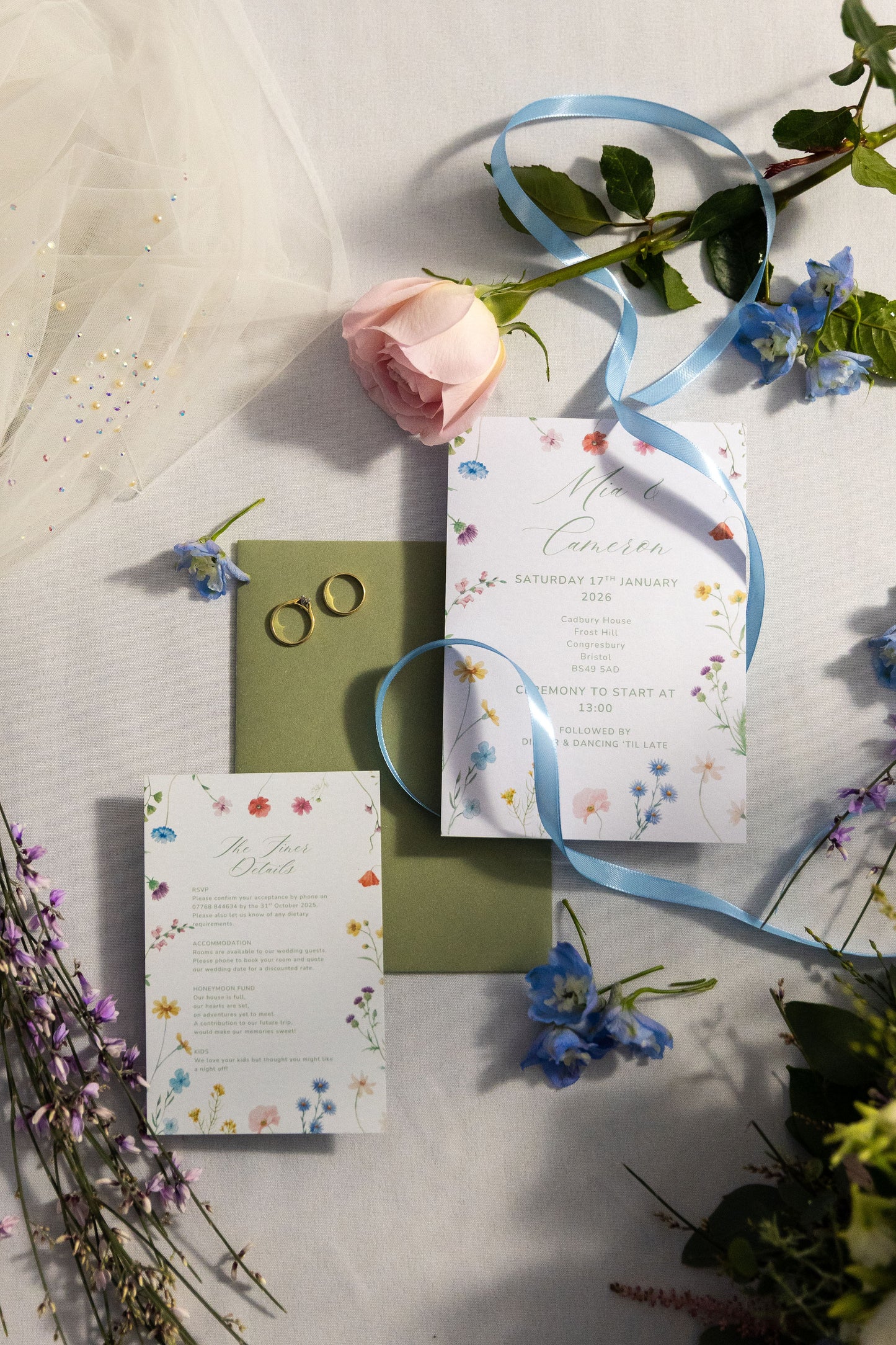Flat Lay Style Wedding Invitations
