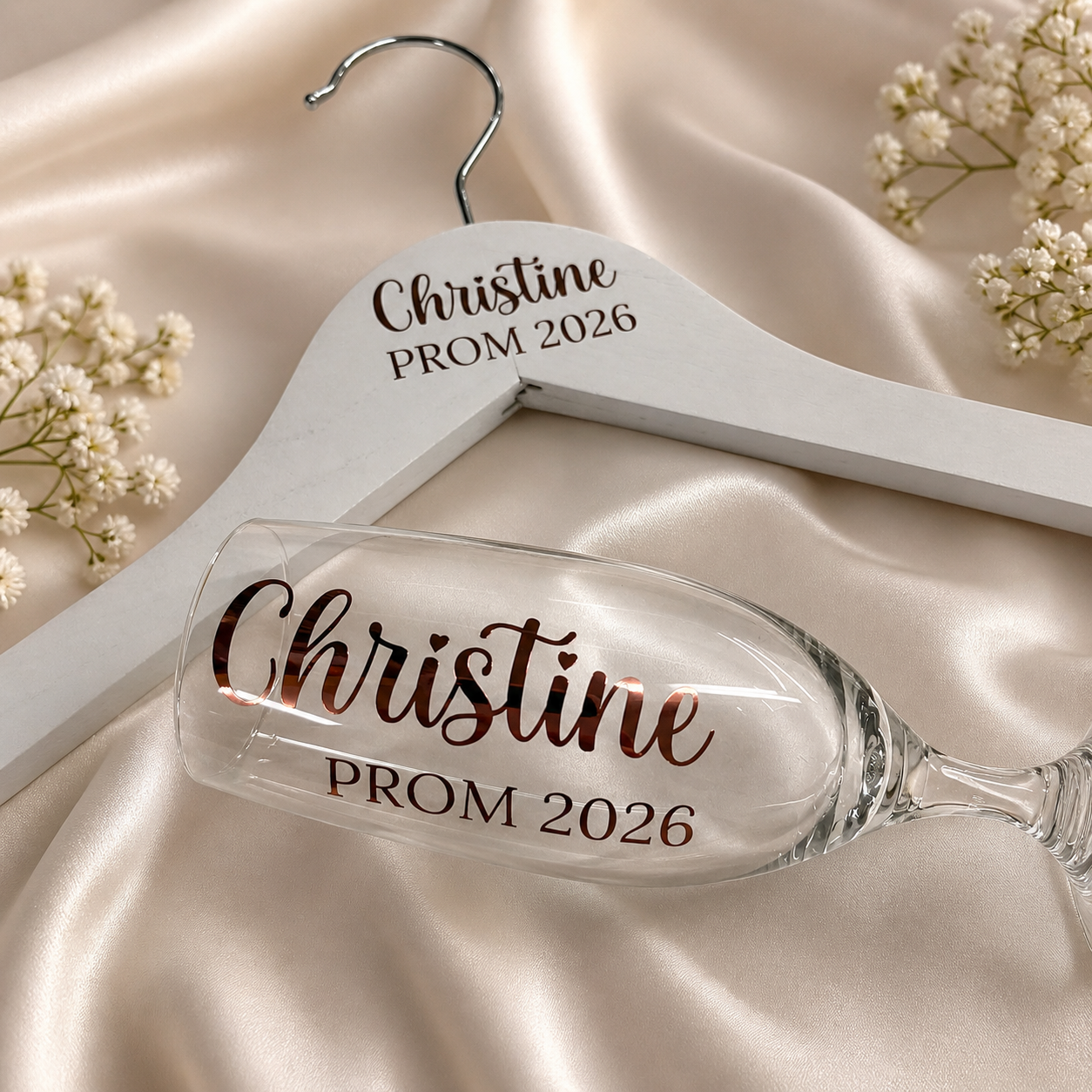 Personalised Prom Accessories & Gifts UK | Custom Hangers, Champagne Flutes & Cold Cups
