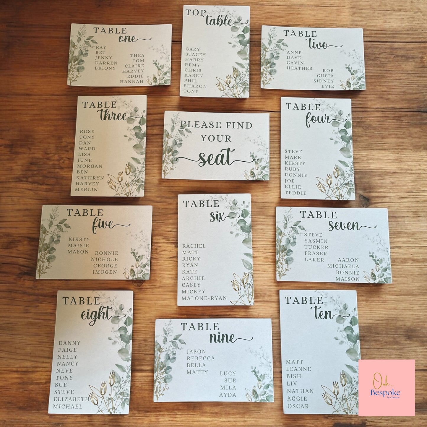 Table Plan Cards