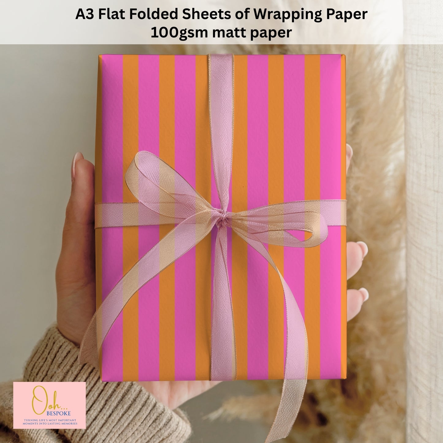 Bold Pink & Orange Stripe Gift Wrap – A3 Wrapping Paper