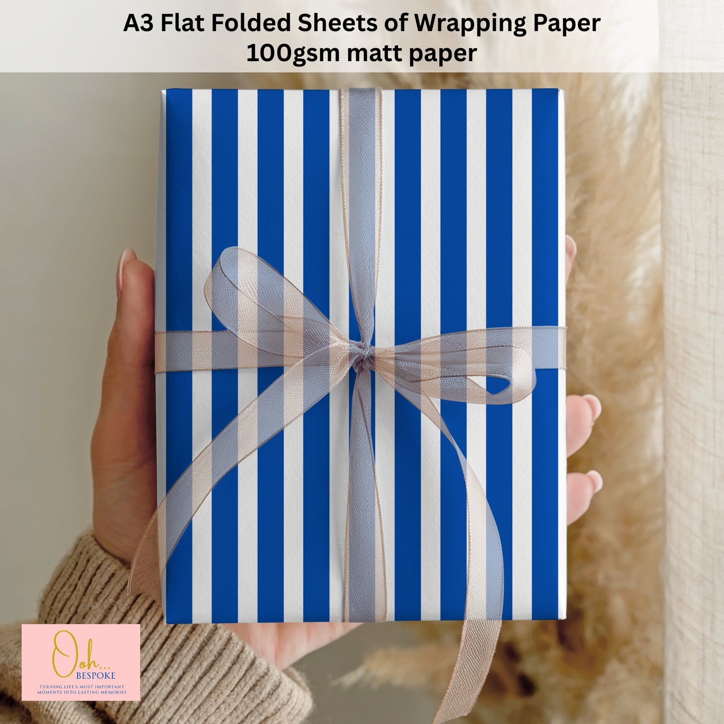 Classic Blue & White Stripe Gift Wrap – A3 Wrapping Paper
