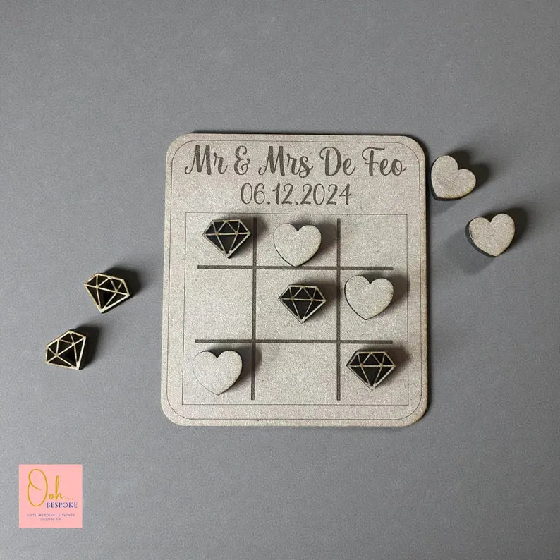 Personalised Wooden Noughts and Crosses Wedding Game