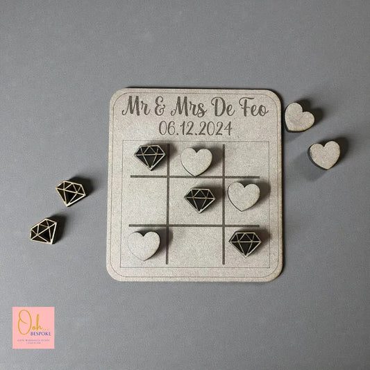 Personalised Wooden Noughts and Crosses Wedding Game