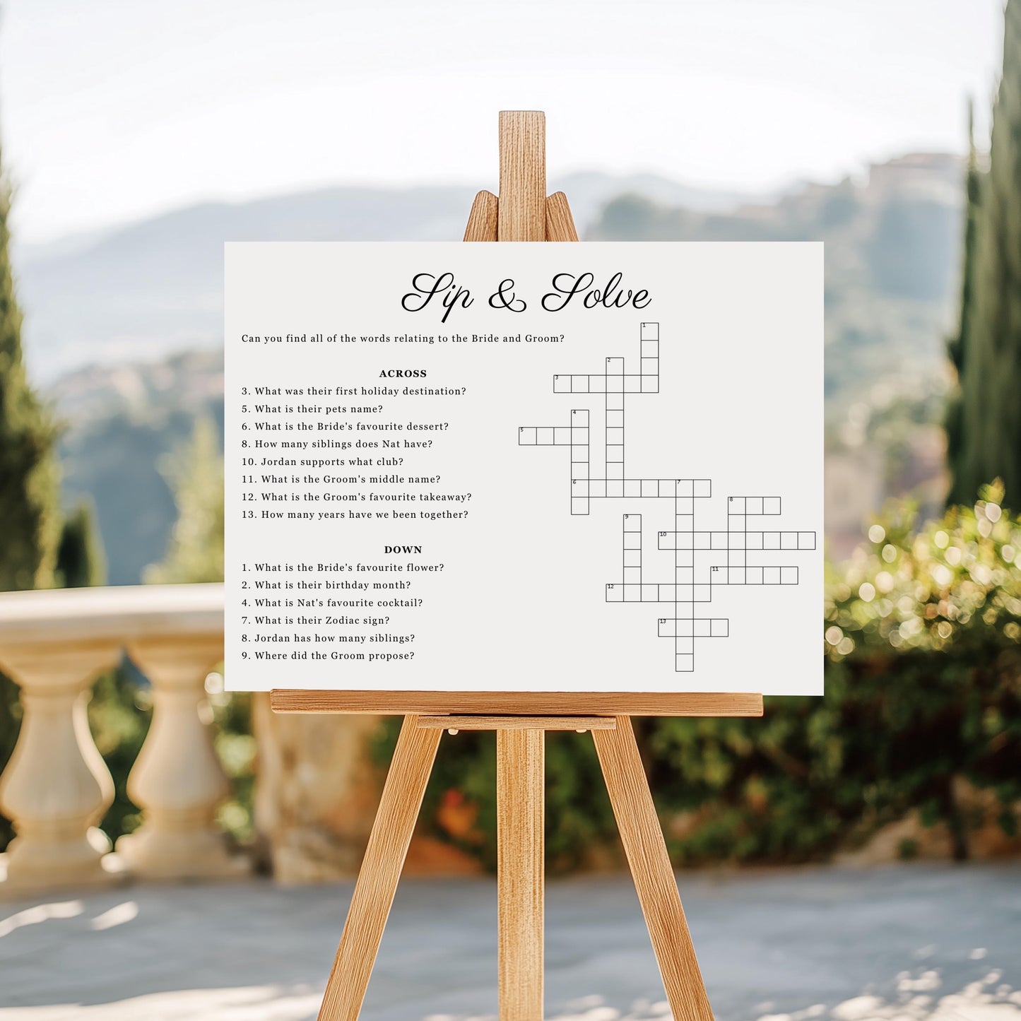 Personalised Sip & Solve Wedding Crossword Puzzle