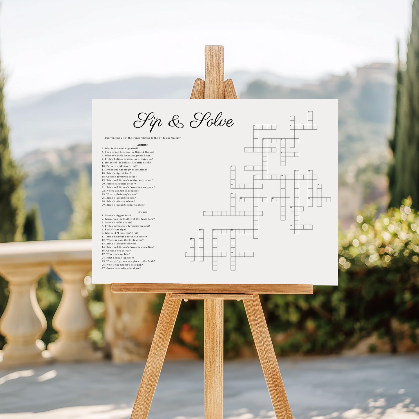 Personalised Sip & Solve Wedding Crossword Puzzle