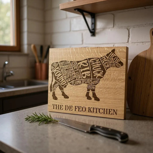 Personalised Oak Chopping Board with Meat Cut Design